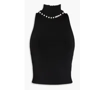 Alice Olivia - Annalee faux pearl-embellished stretch-knit turtleneck top - Black