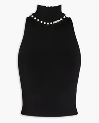 Alice + Olivia Alice Olivia - Annalee faux pearl-embellished stretch-knit turtleneck top - Black Black