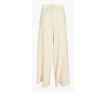 Bouclé-knit wool and cotton-blend wide-leg pants - White