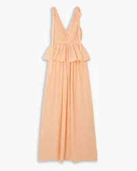 Adam Lippes Dendur tie-detailed pleated cotton and silk-blend voile gown - Orange Orange