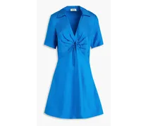 Bow-detailed ruched twill mini dress - Blue