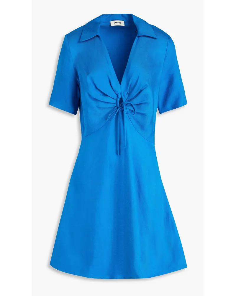 Sandro Bow-detailed ruched twill mini dress - Blue Blue