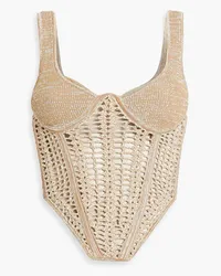 Dion Lee Mélange crochet-knit bustier top - White White