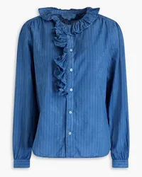 Alex Mill Ruffled striped cotton-blend poplin shirt - Blue Blue