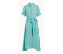 Linen-blend gauze midi shirt dress - Blue