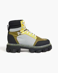 Ganni Color-block shell, suede and faux leather hiking boots - Green Green