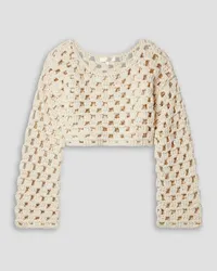 LoveShackFancy Keely cropped crocheted cotton sweater - White White