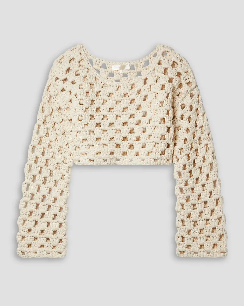 LoveShackFancy Keely cropped crocheted cotton sweater - White White