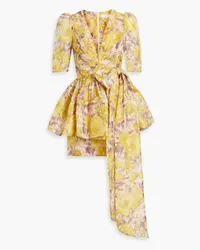 Zimmermann Bow-detailed floral-print linen and silk-blend mini dress - Yellow Yellow