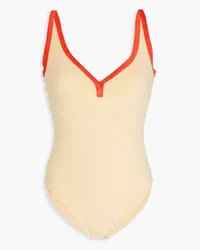 Lisa Marie Fernandez Maria piped stretch-cotton terry swimsuit - Yellow Yellow