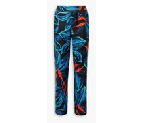 Printed cotton and silk-blend twill straight-leg pants - Blue