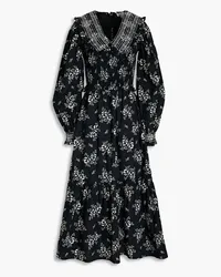 Sea Shirred floral-print cotton midi dress - Black Black