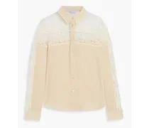 Point d'esprit, crochet and silk crepe de chine shirt - White
