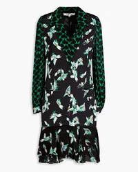 Diane von Furstenberg Luciano layered printed cady and georgette mini dress - Black Black