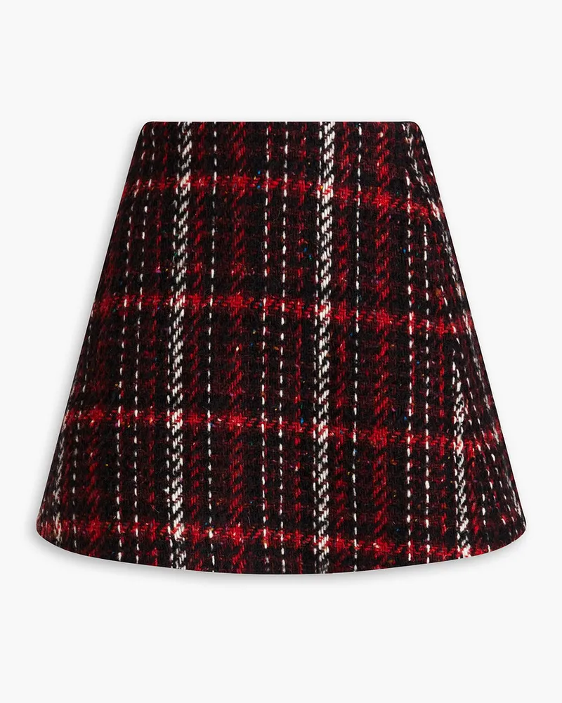 Checked wool-blend tweed mini skirt - Red