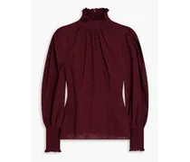 Gathered broderie anglaise cotton blouse - Burgundy