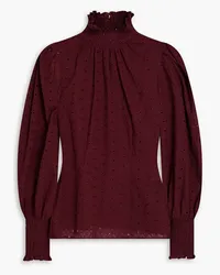 Veronica Beard Gathered broderie anglaise cotton blouse - Burgundy Burgundy