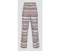 Pleated crochet-knit cotton-blend trousers - White
