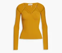 Janine ring-embellished ribbed-knit top - Yellow