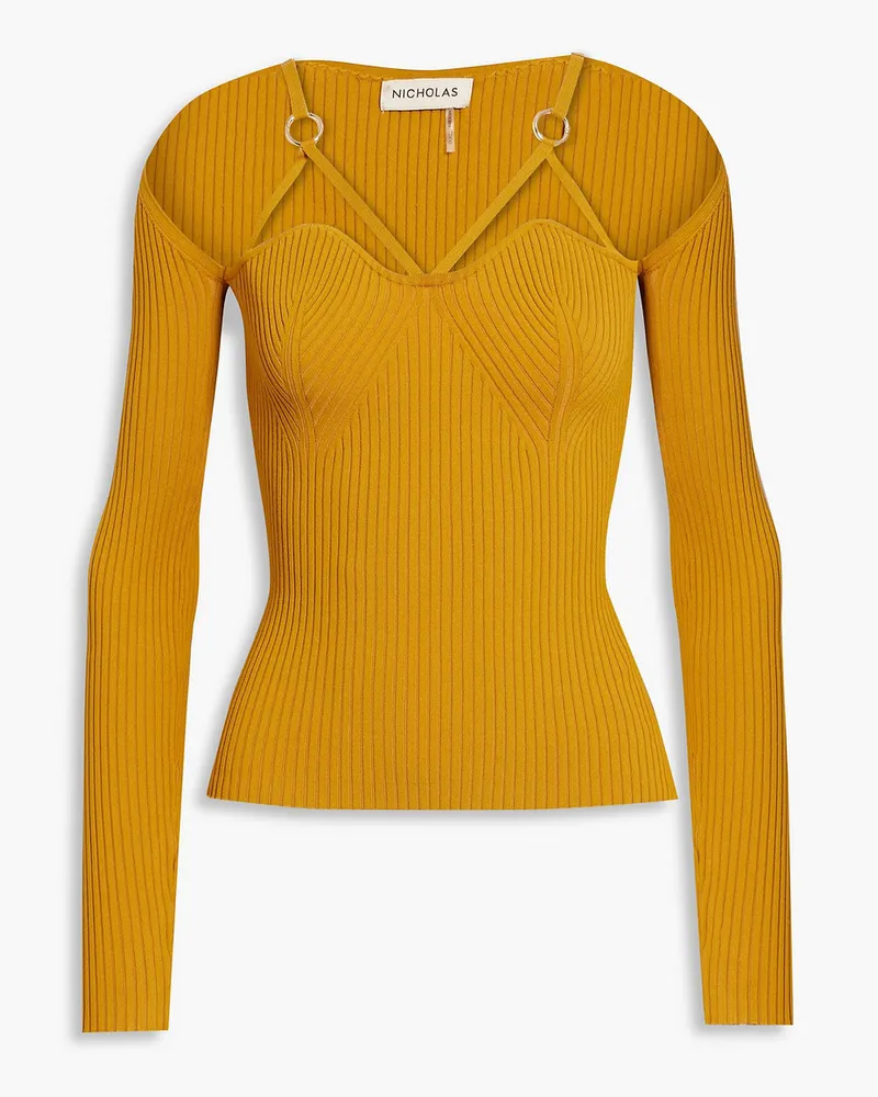 Janine ring-embellished ribbed-knit top - Yellow