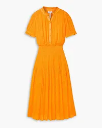 APIECE APART Las Alturas gathered cotton-blend voile midi dress - Orange Orange