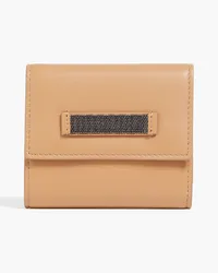 Brunello Cucinelli Bead-embellished leather wallet - Neutral Neutral