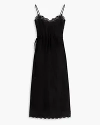 Zimmermann Belted bow-detailed lace-trimmed satin midi slip dress - Black Black