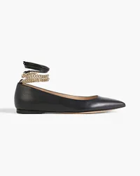 Gianvito Rossi Chain-embellished leather point-toe flats - Black Black