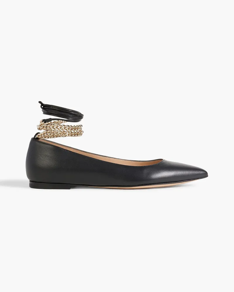 Gianvito Rossi Chain-embellished leather point-toe flats - Black Black