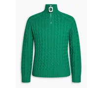 Slim-fit cable-knit merino wool half-zip sweater - Green