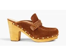 Delia studded ribbed suede mules - Brown