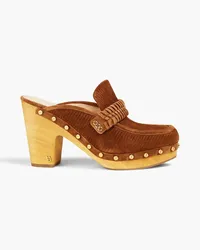 Veronica Beard Delia studded ribbed suede mules - Brown Brown