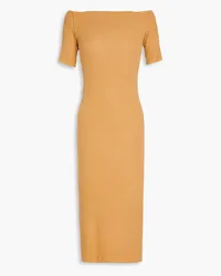 Enza Costa Off-the-shoulder ribbed jersey midi dress - Brown Brown