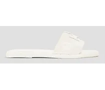 Double T leather and terry slides - White