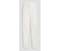Satin-trimmed wool tapered pants - White