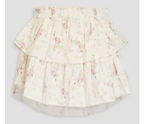 Tiered floral-print cotton-twill mini skirt - White