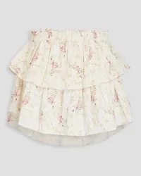 LoveShackFancy Tiered floral-print cotton-twill mini skirt - White White