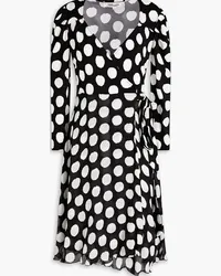 Diane von Furstenberg Polka-dot georgette-paneled stretch-crepe wrap dress - Black Black