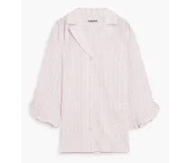 Ruffled striped cotton-seersucker pajama top - Pink
