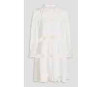 Lace-trimmed cotton-blend Swiss-dot mini shirt dress - White