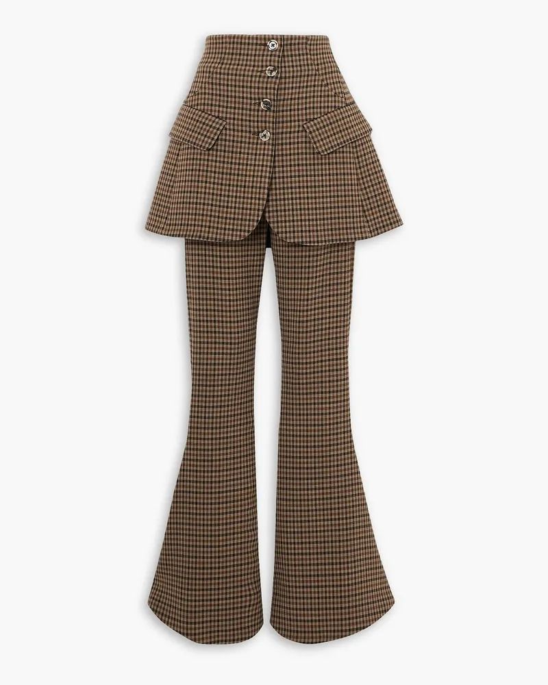 A.W.A.K.E. Layered checked tweed flared pants - Brown Brown
