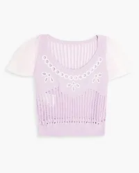 RED Valentino Cropped point d'esprit-trimmed open-knit cotton top - Purple Purple