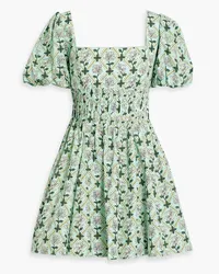 AGUA BENDITA Carmelo Herbal pintucked floral-print cotton-poplin mini dress - Green Green