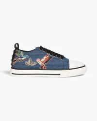 RED Valentino Studded metallic leather sneakers - Blue Blue