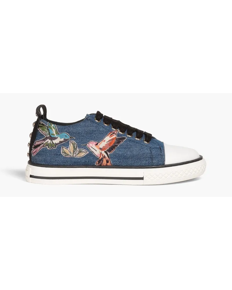 RED Valentino Studded metallic leather sneakers - Blue Blue