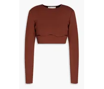 Camille Rowe cropped cutout stretch-knit top - Brown
