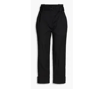 Paperbag cropped twill tapered pants - Black