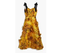 Metallic floral-print chiffon midi dress - Yellow