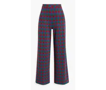 Checked knitted wide-leg pants - Blue