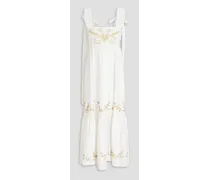 Embroidered cotton-poplin midi dress - White